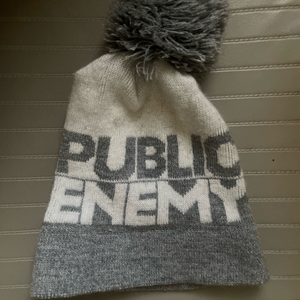 Gray and White Public Enemy Beanie